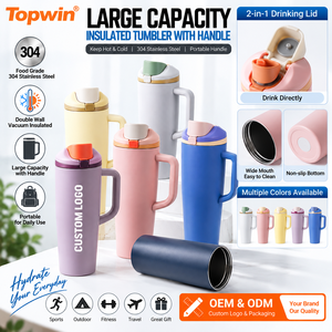Gobelet isotherme en acier inoxydable de 1200 ml avec poignée, grande capacité, tasse de voyage sous vide, bouteille d'eau portable pour le sport, tasse de voiture - Product Image 1