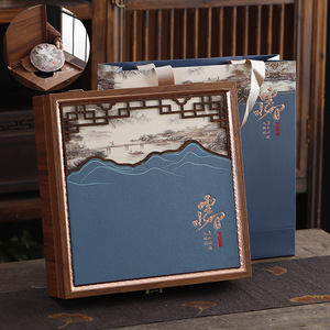 Cloud And Water Tea Cake <b>Gift</b> <b>Box</b> Wooden Rectangle Handmade For Pu'er White Tea Business <b>Gifts</b> - Product Image 1