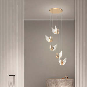 Modern <b>Crystal</b> Swan Pendant Light Hotel Lobby Villa Long Stairwell Decorative Hanging <b>Chandelier</b> - Product Image 5
