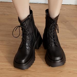 Bottines à plateforme à talons hauts noires, semelle en cuir, bottes d'hiver pour la rue - Product Image 4