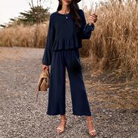 Vente directe en usine de vêtements pour femmes ensemble de deux pièces élégant et décontracté pantalon ample à jambe large et à ourlet évasé de couleur pure