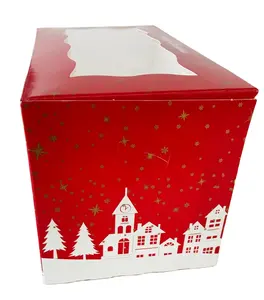 4 X红色圣诞圣诞圆木深碎肉馅饼节日窗口蛋糕盒节日礼品盒纸质包装长方形盒