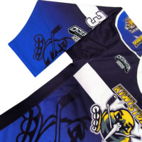 Jersey Hoki Es Kiwi Storm Full Print Buatan Cina, Biru Hitam Putih Blok, Bahan Polyester Bernapas, Pakaian Pertandingan Tim Liga Kustom