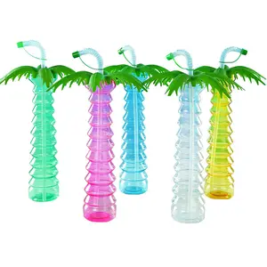 Hot Sale Funny Drinking Coconut Palm Tree Plastic Slush Yard Long Cups 500Ml With Straw