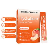 RICHTEK Poudre d'électrolytes sans sucre, mélange pour boisson hydratante, potassium, magnésium, sodium, compatible cétogène, saveur pêche, 50 portions