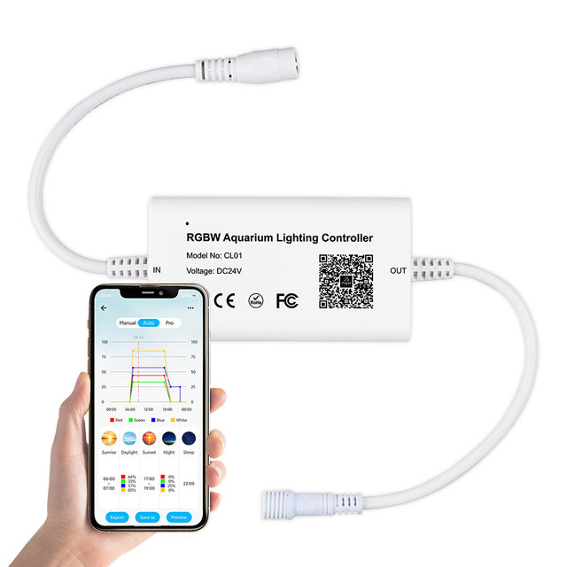 Smart RGBW Aquarium Lighting Controller DC24V IP65 Waterproof Timer Dimmable App Control for Home Aquarium Lighting System