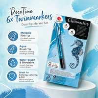 Lot de 6 marqueurs métalliques double pointe avec pinceau aquarelle et stylos fins, ensemble bleu océan pour la calligraphie et le journaling