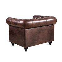 Amerikanischer Chesterfield-Sessel aus braunem Kunstleder mit Knopfheftung für das Wohnzimmer, klassischer Einzelsofa-Stuhl mit Nietenbesatz