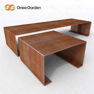 Modern Corten Steel Rust Finish 2mm Thick Powder Coated Rectangle Park Bench CE Certified All-Weather Gnee Garden for Community - Product Image 3