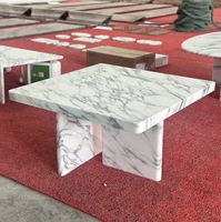 Table basse minimaliste haut de gamme en marbre blanc naturel avec design écologique, durable et facile à nettoyer pour le mobilier de salon