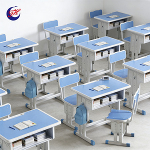 طاولة مدرسية معدنية جديدة مع كرسي قابل لضبط الارتفاع، أثاث معدني للفصول الدراسية، مناسب لدراسة الأطفال في المرحلة الابتدائية. - Product Image 1
