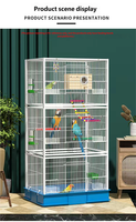 Cage à oiseaux pliable de luxe moderne blanche à tubes carrés 61 cm, à deux niveaux empilables, avec cadre renforcé 10x10, plateau en plastique bleu et perchoirs