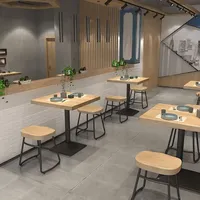 Table de café de restaurant en bois à usage commercial en gros Table carrée à base de métal en bois de noyer pour café restaurant