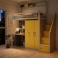 Lit superposé moderne en métal avec armoire intégrée et escalier, gain de place pour dortoirs scolaires, hôtels, hôpitaux, studios et chambres d'appartement