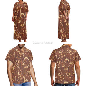 Op maat gemaakte OEM grote maten matchende kleding Tonga print Samoa Puletasi jurk dames off-shoulder gala jurk en heren overhemd <span class=keywords><strong>2</strong></span>-delig - Product Image 4