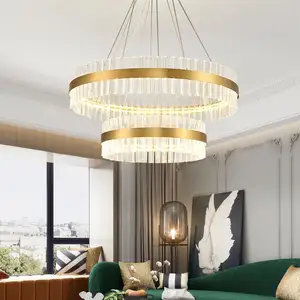 Odern-candelabros nórdicos grandes y redondos de metal personalizados, luz led de techo colgante de cristal K9 para dormitorio y sala de estar