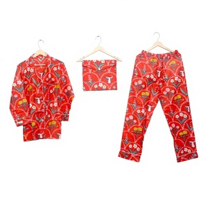 Women's 3-Piece Elegant <b>Modest</b> Floral Pattern Pajama Set Long Sleeve Button-Down <b>Loungewear</b> 100% Organic Cotton Breathable - Product Image 1