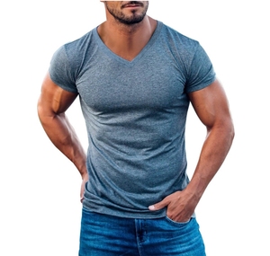 T-shirt da uomo con Logo personalizzato estivo Slim Fit con scollo a V Casual Top t-shirt traspiranti Top Basic Streetwear - Product Image 5
