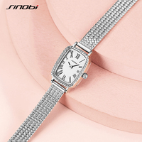 Jam Tangan SINOBI Mini Square Elegan Tali Gandum Lapisan Emas Rose Vakum Jaring Baja Tahan Karat Produk Baru Kemasan Kotak Hadiah