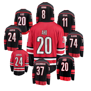 Camiseta de Hockey Carolina 2026 # 20 Aho # 24 Jarvis # 37 Svechnikov # 74 Prendas de Vestir para Hombre Completamente Bordadas - Product Image 1