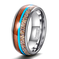 Bague de mariage personnalisée Tempusort 8 mm avec incrustation turquoise, motif géométrique en bois de koa, carbure de tungstène plaqué argent, certifiée ROHS