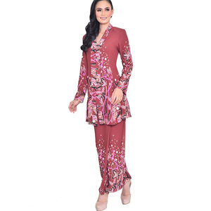 Nouvelle mode Baju Kurung <span class=keywords><strong>Pront</strong></span> à fleurs à manches longues Baju Kebaya Robe musulmane Vêtement islamique - Product Image 3