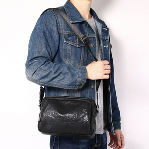 Bolso Cruzado de Cuero Genuino para Hombre, Pequeño, Negro, Ligero, para Uso Diario - Product Image 1