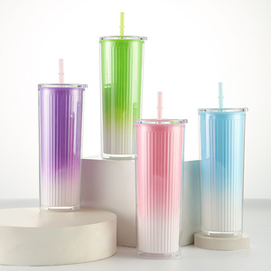 760ML新款网红情侣水瓶塑料杯带盖吸管立式图案直塑料杯 - Product Image 3