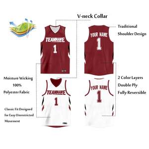 Maillot de basket-ball athlétique personnalisé rouge cramoisi et blanc double face - Product Image 4