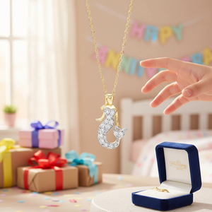 Colgante de Sirena de Oro Amarillo de 10K de Alta Calidad con Diamante Redondo Natural, Hermoso Adorno con Incrustaciones para Aniversario Infantil - Product Image 3