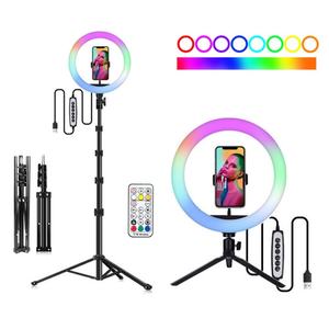 Lampe annulaire LED 360 degrés de 18 pouces, 10 LED, pour maquillage, avec trépied, intensité réglable - Product Image 1