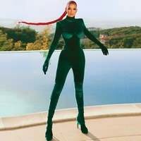 LEXIN tek parça tayt tam ceket kadife Zentai beş parmak uzun kollu Bodysuit kış tulum fermuar açık kasık Cosplay Leot