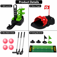 Ensemble d'entraînement de golf pour enfants avec distributeur automatique de balles, tapis de putting, cible et 3 clubs réglables, balles lumineuses pour jeu en extérieur