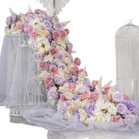 Décoration murale de fond de mariage multicolore transfrontalière, arche de fleurs en rangée, fausse longue bande de fleurs en tissu de soie d'hortensia pur