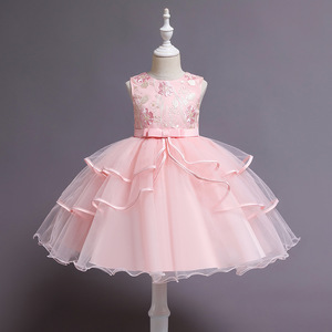 Light Blue Princess Dress For Girls A-Line Tulle Skirt Floral Embroidery Sleeveless Flower Girl Dress - Product Image 3