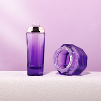 Emballage cosmétique bouchon acrylique octogonal pot de crème violet bouteille en verre 30/50g 20/50ml huile sérum huiles essentielles soins de la peau