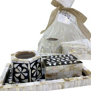 Quemador de incienso de sándalo indio con nácar brillante, conjunto religioso 100% natural hecho a mano, ecológico, regalo de Ramadán - Product Image 1
