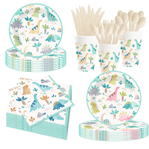 DAMAI Nuevo Juego de Vajilla Desechable con Diseño de Animales, Platos, Vasos y Servilletas de Papel para Postre y Cena con Dinosaurios - Product Image 2
