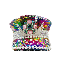 Casquettes de fête en peluche pour festivals de musique, raves, Burning Man, plage et extérieur, avec paillettes arc-en-ciel, perles, strass et pierres précieuses, vente en gros, MOQ 3