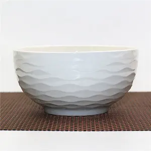 Cuenco de cerámica ondulado para Fideos, tazón redondo elegante de 4,5 pulgadas con relieve, color blanco, para sopa, arroz