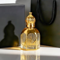 Vente en gros de flacons d'huile essentielle en verre de haute qualité de 15 ml en métal doré avec un design arabe Atar, flacons de parfum