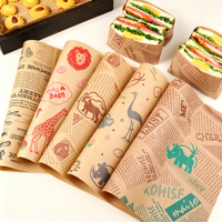 Kertas Pembungkus Burger Sandwich Anti Minyak Food Grade 5 Lapis, 30gsm 40gsm 45gsm, Cetak Logo Kustom