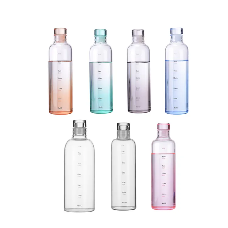Toptan borosilikat cam şişeler zaman işaretleyici şişeleri su şişeleri zaman ölçekli 750ml