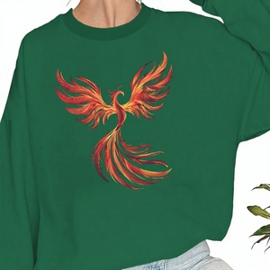 Sudaderas informales de punto con estampado de fénix abstracto para mujer con tonos de fuego - Product Image 1