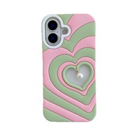 Coque de luxe en perles creuses en forme de cœur pour iPhone 17 16 Pro Max, design à bords ondulés, style estival, respirante et antichoc