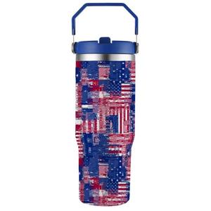Tasses isothermes en acier inoxydable de 30 oz avec drapeau américain du 4 juillet, 22 couleurs, tasses à drapeau américain pour le jour de l'indépendance, tasses isolées avec poignée - Product Image 3
