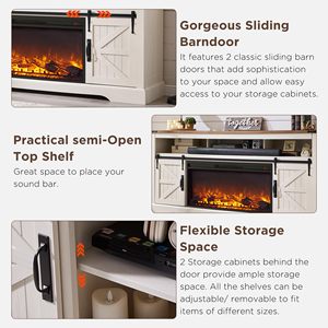 Mueble para TV Estilo Rústico Americano SENYU con Chimenea Eléctrica, Gabinete de PB/MDF/Metal, Consola Multimedia con Almacenamiento, Fácil de Armar - Product Image 3