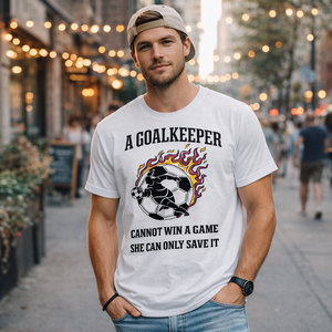 T-Shirt da Portiere con Grafica 'Save <span class=keywords><strong>the</strong></span> Game', Maglietta Oversize Bianca da Calcio, Top Sportivo da Tifoso di Calcio per Uomo, 100% Cotone - Product Image 1