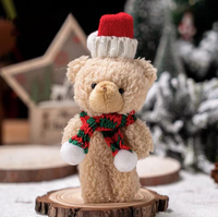 Ours en peluche miniatures mignons de Noël, très demandés, avec bonnet et écharpe tricotés, logo personnalisé, 13 cm, cadeaux de Noël pour enfants
