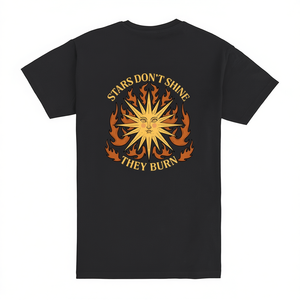 Camiseta promocional para hombre de color negro con estampado de Stars Don't Shine They Burn - Product Image 2